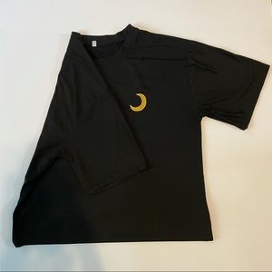 Black Oversized T-Shirt, with an Embroidered Moon
